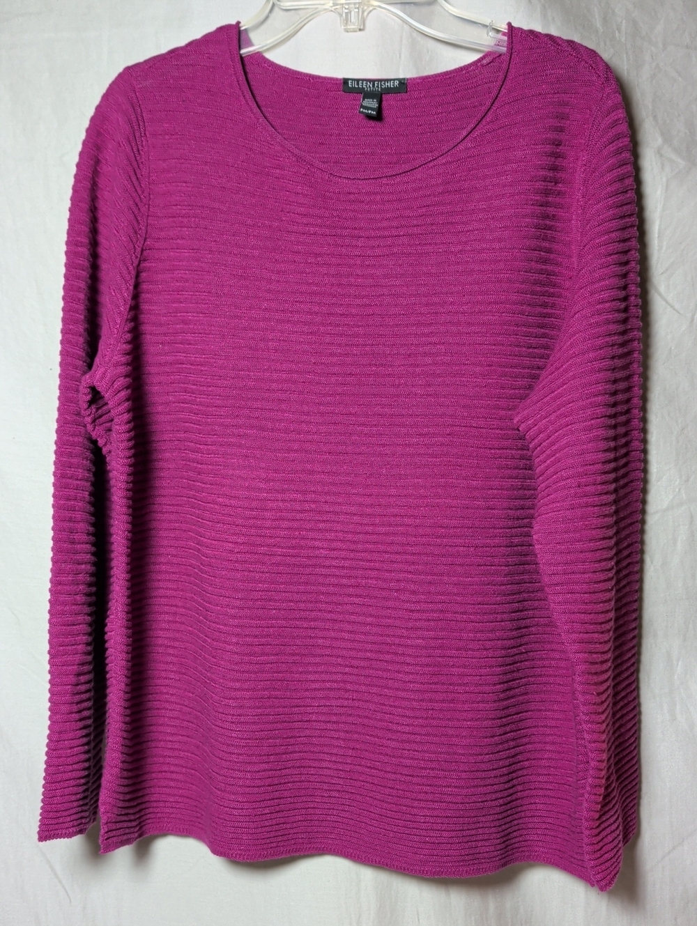 Eileen Fisher Ribbed Linen Blend Crewneck Sweater - Fuchsia Boxy Lagenlook